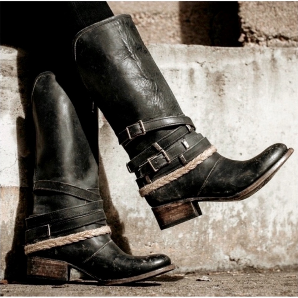 Freebird Drove Distressed Black Riding Boots GUC